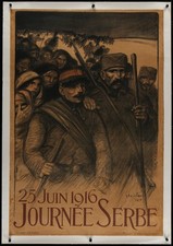 JOURNEE SERBE 1916 WWI Serbian Day Original LITHO Poster Steinlen Linen-backed picture