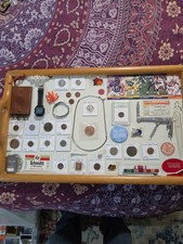 Vintage Junk Drawer With US Silver Quarter, Militaria, And Sports Cards picture