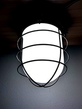 Vintage 1920s Industrial Waterproof Light Fixture w Factory Safety Cage picture