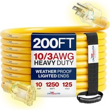 200ft Heavy Duty 10/3 Gauge Extension Cord Outdoor Indoor 3 Prong SJTW picture