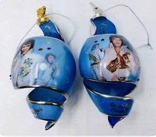 Set of 2 Bradford Edition Clearly A Legend Elvis Presley  Christmas Ornament picture