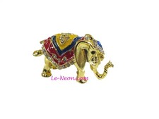Bejeweled Little Tiny Teeny Elephant Hinged Metal Enameled Crystal Trinket Box picture