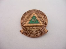 Vintage RoSPA 10 Year Safe Driving Award Pin Badge Green Enamel British UK picture