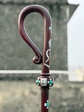 Handmade Beautiful Fully Solid Wood Crozier Engraved Walking Sick Cane Gift picture