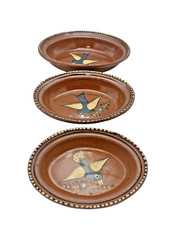 Vintage Mexico Folk Art Terracotta Nesting Bowls Set 3 Hand Painted Bird Pottery picture