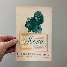 US Naval Air Station ALMEDA, CA - 1947 Thanksgiving Menu w/ Turkey NAVY USN picture