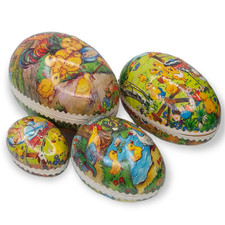 Vintage 1950s German Paper Mache Eggs Nesting Set of 4 Baby Chicks on Farm picture
