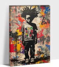 Meetmuses Banksy Black Boy Graffiti Canvas Wall Art Framed 24x36 Inch picture