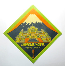 Vintage Imperial Hotel Tokyo Japan Luggage Label Frank Lloyd Wright Mount Fuji picture