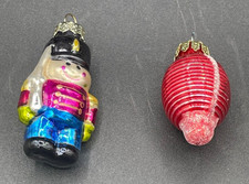 Vtg Small Glass Christmas Ornaments Handpainted Nutcracker, Striped Egg Shaped picture