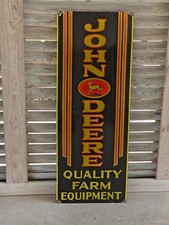 GIANT VINTAGE JOHN DEERE PORCELAIN SIGN QUALITY FARM TRACTOR EQUIPMENT 48 X 18 picture