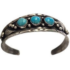 Artistic Kenneth Jones Navajo Blue Gem Nevada Turquoise SterlingSilver Bracelet  picture