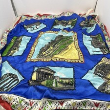 Vintage Athens Greece Acropolis Souvenir Scarf 28x28 Blue Travel Polyester picture
