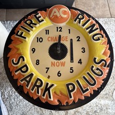 Vintage 60’s AC Fire Ring Spark Plugs Advertising Lighted Vacuform Plastic Clock picture