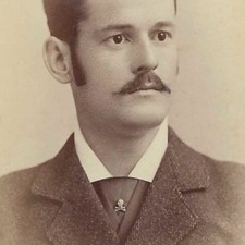 Antique CDV Photo Man Memento Mori Skull Crossbones Tie Pin Mustache picture