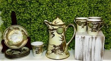 Antique Nagoya Shofu Nippon Chocolate Set: 4 Cups With Saucers Hand Painted picture