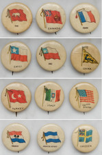 Vintage 1890s Set of 12 Country Flags Sweet Caporal Cigarette Pinback Buttons picture