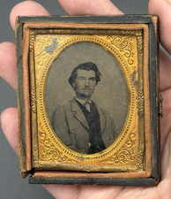 Antique 1850s Ambrotype Young Man Portrait 1/9 Plate Half Case Civil War Era picture