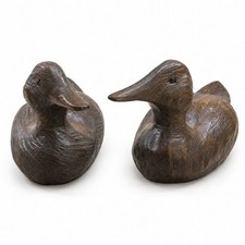 Vintage Hand Carved Wooden Duck Figurines Pair Rustic Cabin Lodge Decor picture