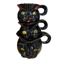 Vintage Shafford Black Cat Measuring Cups Redware Set 7302 Japan 1950s MCM Rare picture