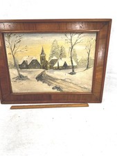 antique picture frame wooden oil painting winter scene 12 x 16 original 19thc  picture