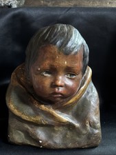 Antique 1920’s Esther Hunt Pomo Chalkware Child Wrapped In Blanket Bust picture