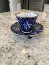 Lomonosov Russian Vintage Porcelain Fluted Teacup and Saucer Set Cobalt picture