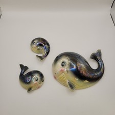 Vintage 1950s 60's Norcrest Whale Family Iridescent Wall Plaques Vintage MCM picture