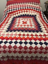 Vintage Trip Around The World quilt hand stitched 103 X 103 picture