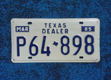 1985 Texas DEALER License Plate picture