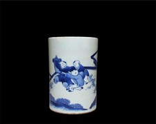Chinese Blue & White Porcelain Brushpot picture