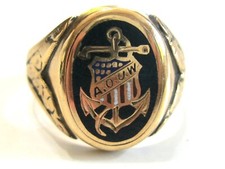 ANTIQUE AOUW ANCIENT ORDER OF UNITED WORKMEN SOLID GOLD MANS RING ENAMEL LOGO picture