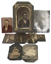 Antique Civil War Era Tintype Photograph Set Of 9 Men & Infants 1860s-1890s picture