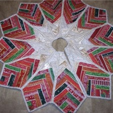 Unique Handmade Quilted Christmas Tree Skirt Star Shaped, Exquisite Fabrics 48” picture