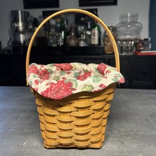 Longaberger 2001 Basket Swing Handle Geranium Liner Protector 8” Diameter 7” Ht picture