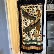 Vintage Hilasal Egyptian Hieroglyphic Winged Goddess Cleopatra Beach Towel 60x33 picture