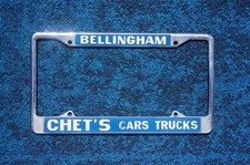 BELLINGHAM Washington License Plate DEALER FRAME - CHET'S CARS TRUCKS picture