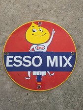 OLD VINTAGE ESSO MIX PORCELAIN ENAMEL GAS STATION PUMP METAL SIGN 12