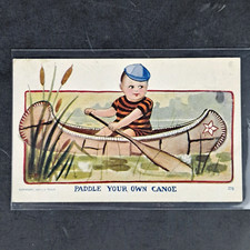 Antique 1907 Tully Young Boy Paddle Your Own Canoe Litho Postmarked Postcard picture