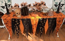 Grandin Road Halloween Mantel Scarf Table Skirt Runner Decor Spider Witch Orange picture