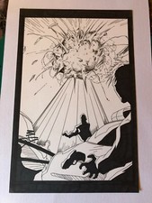POWDER BURN #1 original comic art 1999 SIGNED TWICE EXPLOSION SPLASH PAGE picture