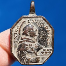 AWESOME 1700s ST NICHOLAS RELIGIOUS MEDAL OLD THE PIETA AUGUSTINIAN MEDALLION picture