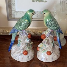 Vintage Andrea Sadek MCM Majolica Parrot Figurines Matched Pair picture