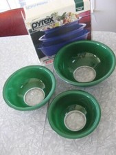vtg 1990 orig box Pyrex Corning Glass GREEN 3 bowl set 322 323 32 Pristine picture