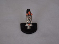 Doris Smallcanyon - Sterling Silver Kachina Yei Ring -  Coral Stones - Size 7 picture