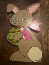 Vintage Hand-painted Wooden Easter Bunny Yard Art Folk Country Rabbit 13 X 8