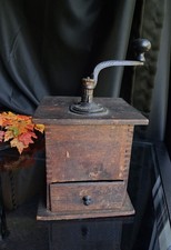 Antique Hand Crank Mill Coffee Grinder Cast Iron Imperial Primative Wooden Dove picture