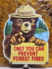 VINTAGE SMOKEY THE BEAR PORCELAIN SIGN RARE OLD FOREST SERVICE US NATIONAL PARK picture