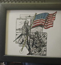 911 NEVER FORGET MILITARY SOLDIER and  FIRE FIGHTER SKETCH  FRAMED picture