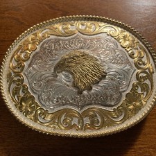MONTANA SILVERSMITHS Silver Gold Tone BELT BUCKLE USA Eagle Twisted ROPE Edge picture